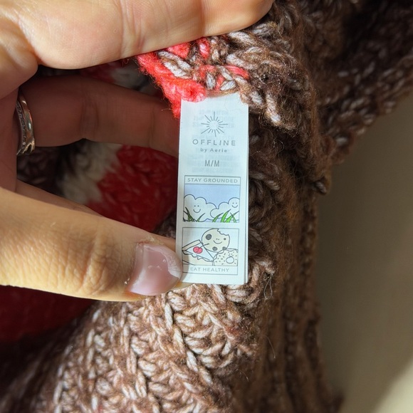 OFFLINE by Aerie Striped Ribbed Knit Crewneck Sweater Women’s Size M Chunky Cozy - Picture 5 of 10